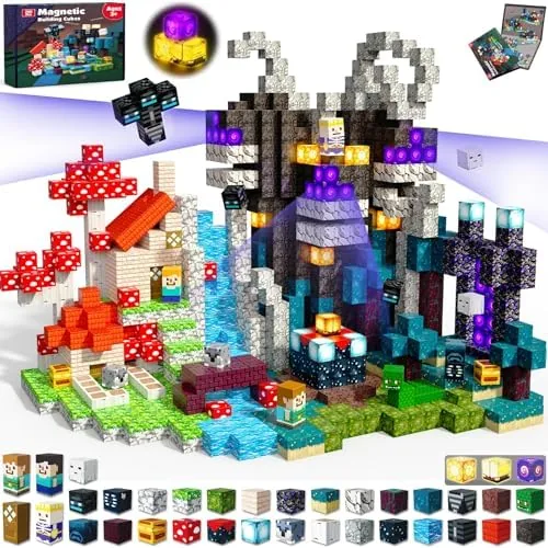 200 pcs magnetic blocks light up magnetic building blocks for kids magnet cubes stacking for boys girls stem montessori sensory toys ages 3 4 5 6 7 8 9 10 11 12 13 birthday gifts