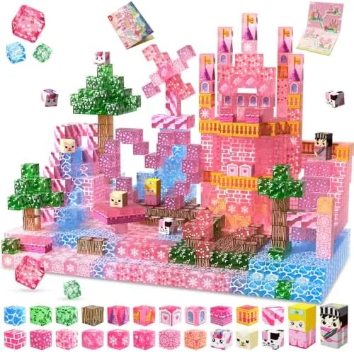 magnetic blocks 100 pcs transparent magnetic building block for kids pink princess castle magnet cubes sets princess toys for girls ages 3 4 5 6 7 8 12 birthday gifts
