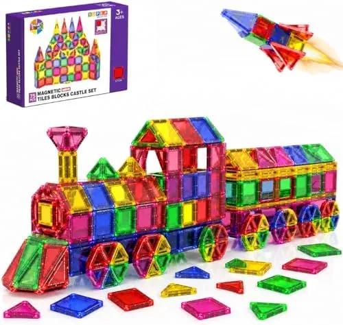 mini magnetic tiles 75 pcs travel magnetic tiles micro magnet travel toy for kids ages 3 stem educational building set construction toys boys girls toddlers birthdays day gifts
